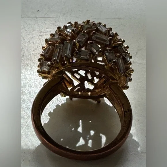 Large Gold rhinestone “ball” ring w/ rectangle muted rhinestones pieces -Size 8 - Picture 9 of 11